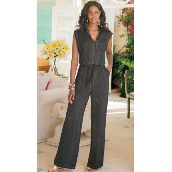Soft Surroundings Washed Belted Camilla Jumpsuit - Picture 1 of 7